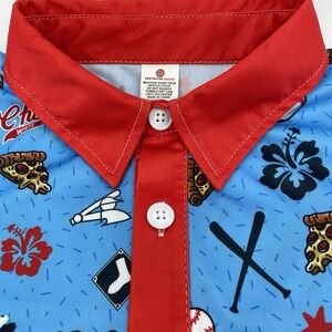 White Sox Shirt XL Blue Baseball Print Men Button Up Short Sleeve Party Game Day